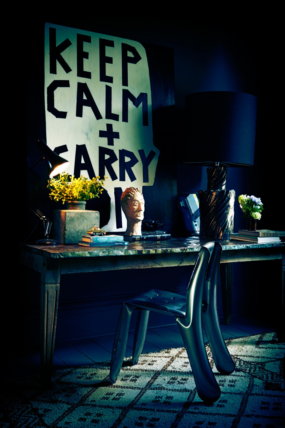 Barbara Smith's Keep Calm + Carry On in Abigail Ahern's studio