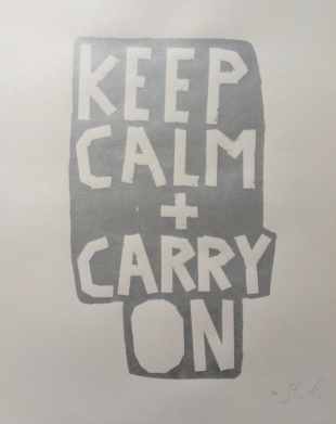 Keep Calm + Carry On (Silver on White) - Screenprint by Barbara Smith