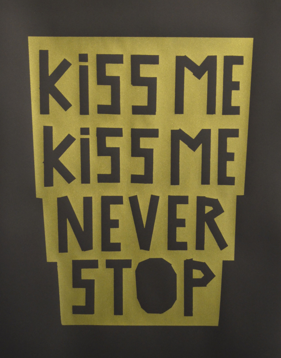 Kiss Me Kiss Me Never Stop (Gold on Black) - Screenprint by Barbara Smith